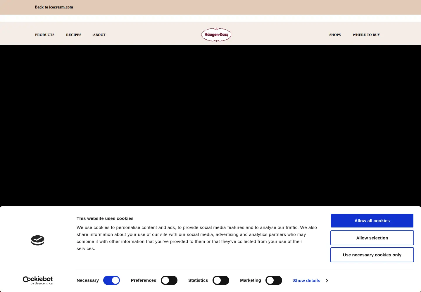 Captured homepage of haagen-dazs.com in the current scan