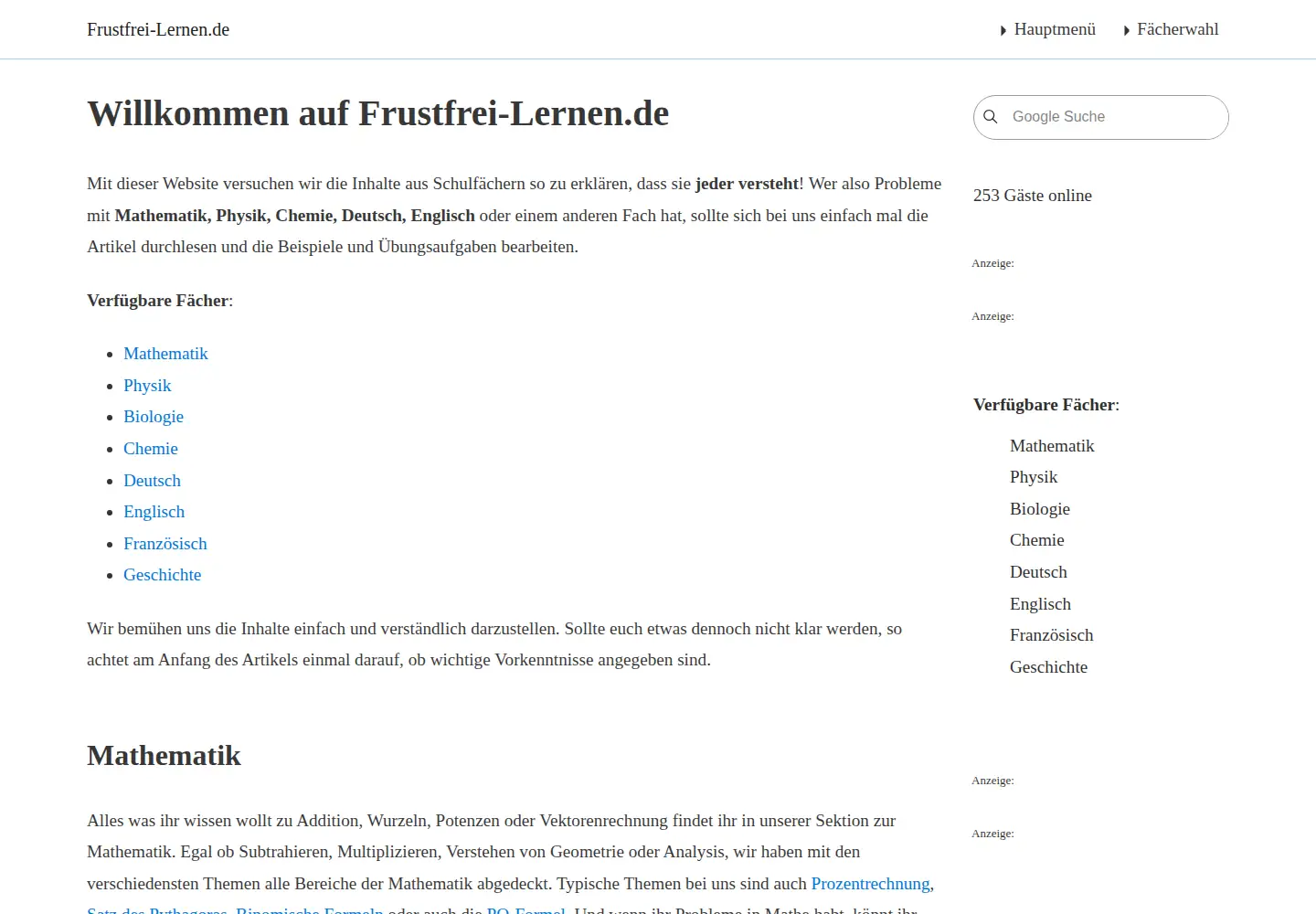 Screenshot of frustfrei-lernen.de