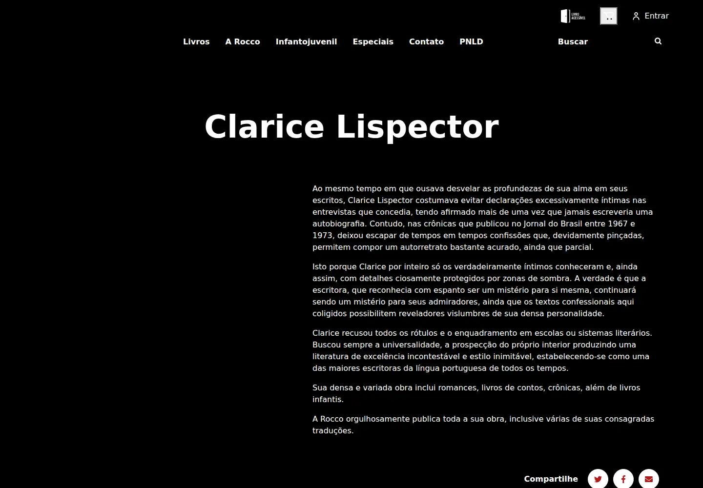 Screenshot of claricelispector.com.br
