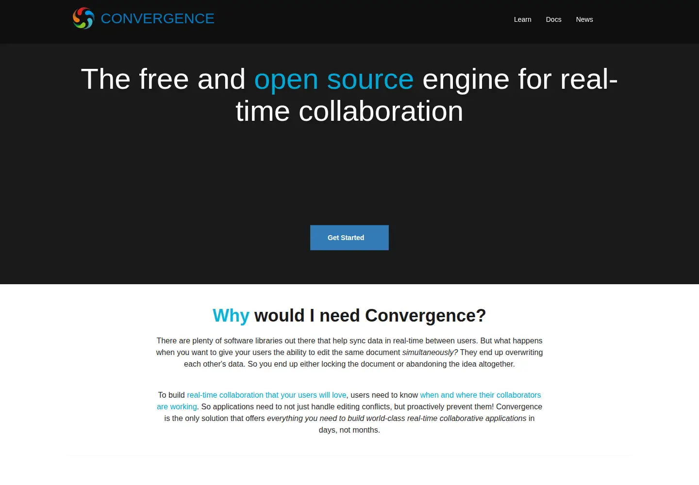 Captured homepage of convergence.io in the current scan
