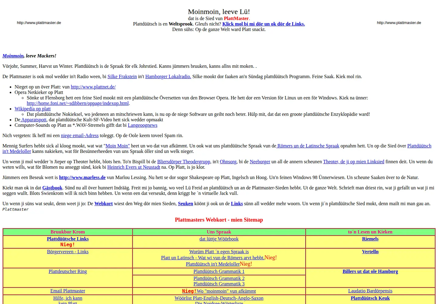 Captured homepage of plattmaster.de in the current scan