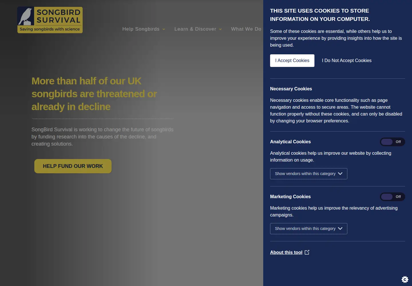Screenshot of songbird-survival.org.uk