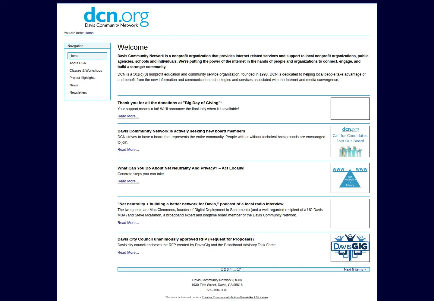 Captured homepage of dcn.org in the current scan