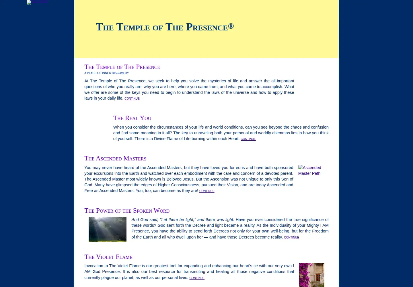 Screenshot of templeofthepresence.org