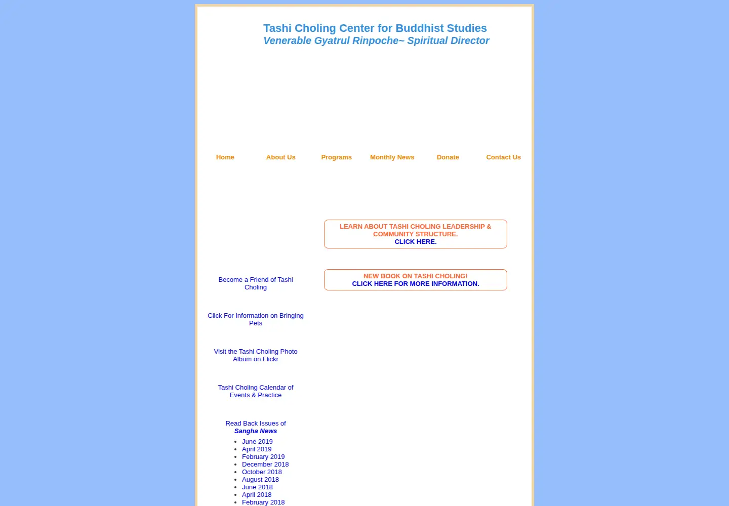 Captured homepage of tashicholing.org in the current scan