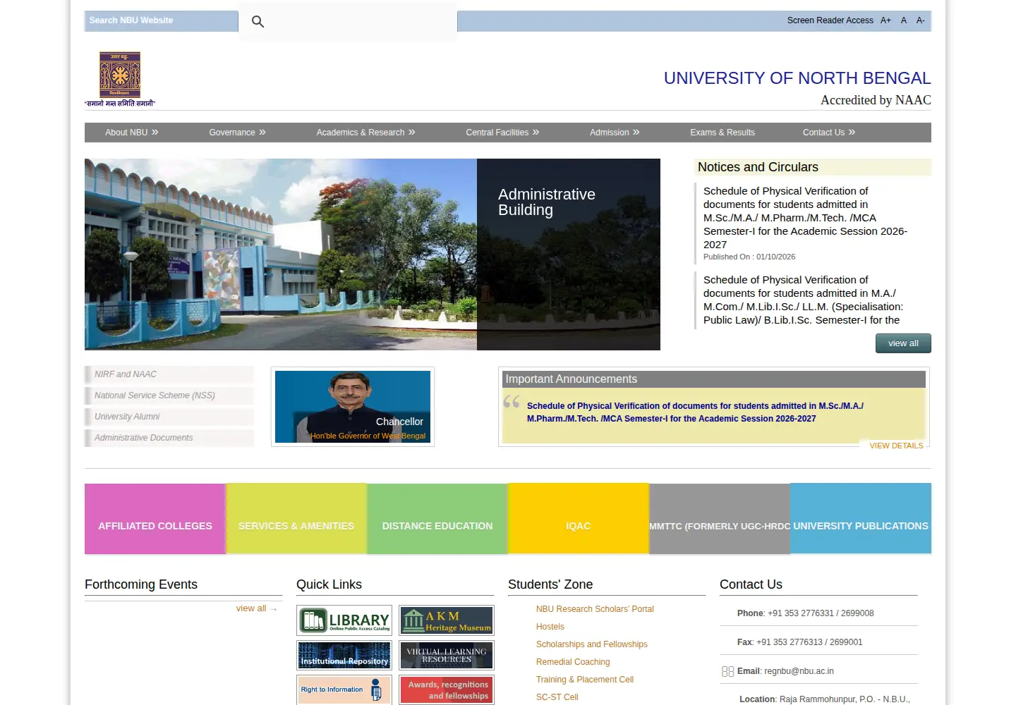 Screenshot of nbu.ac.in