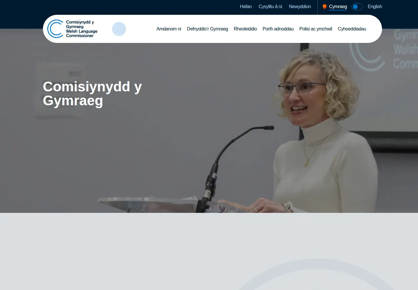 Screenshot of comisiynyddygymraeg.cymru