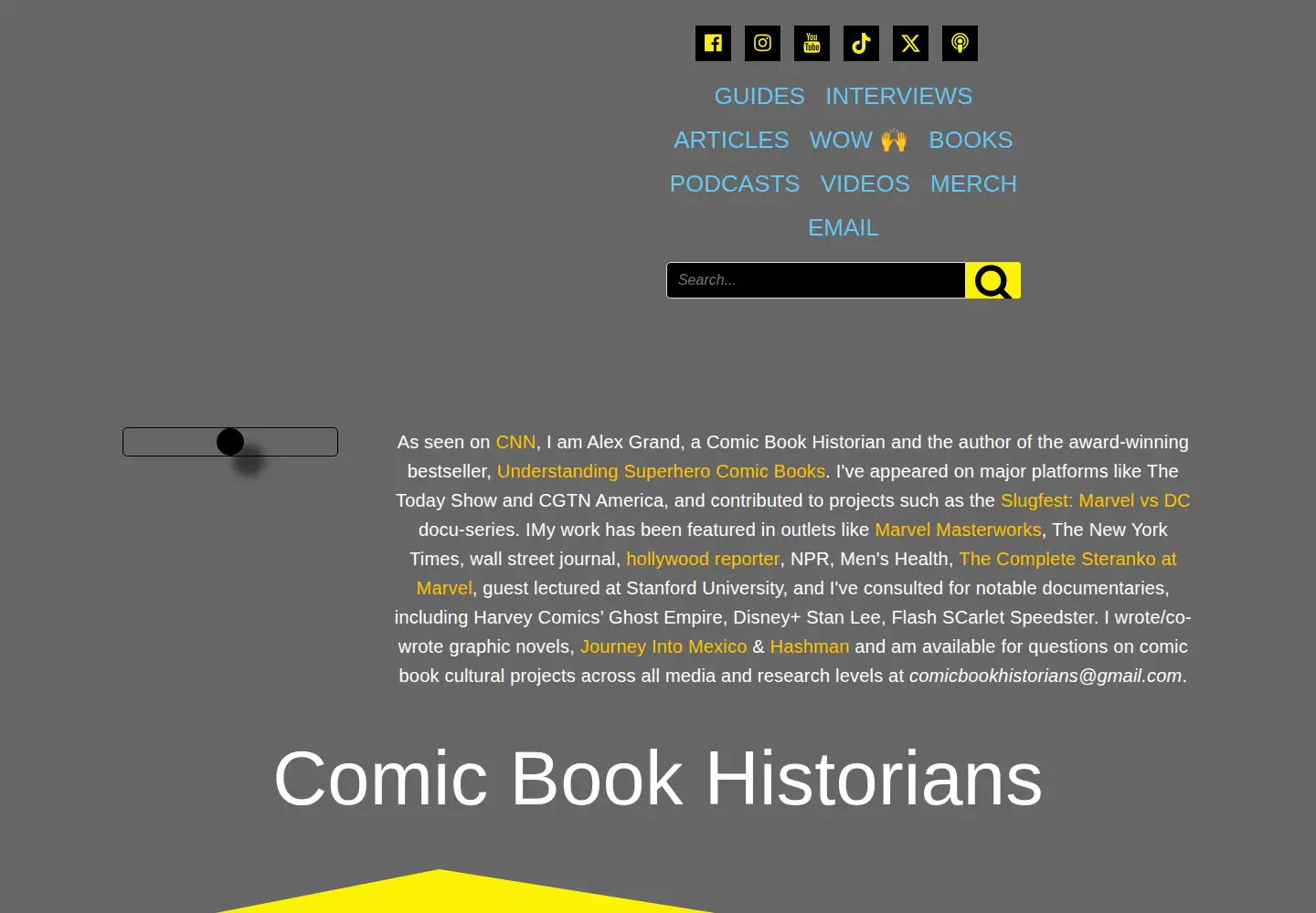 Captured homepage of comicbookhistorians.com in the current scan