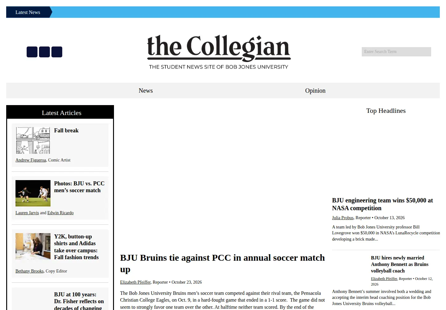 Captured homepage of collegianonline.com in the current scan
