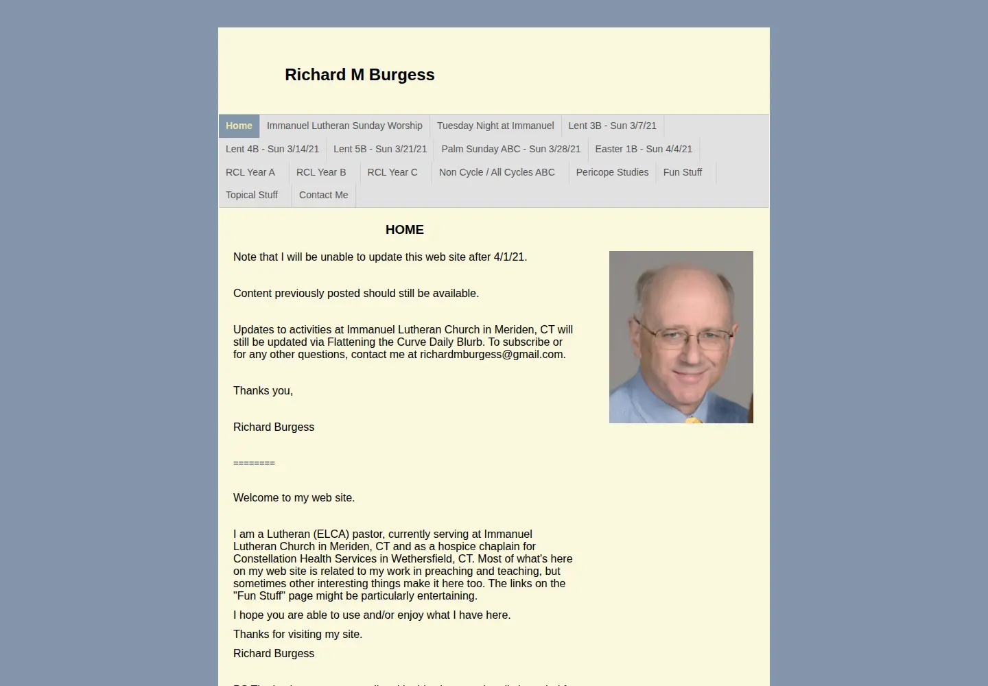 Captured homepage of richardmburgess.com in the current scan