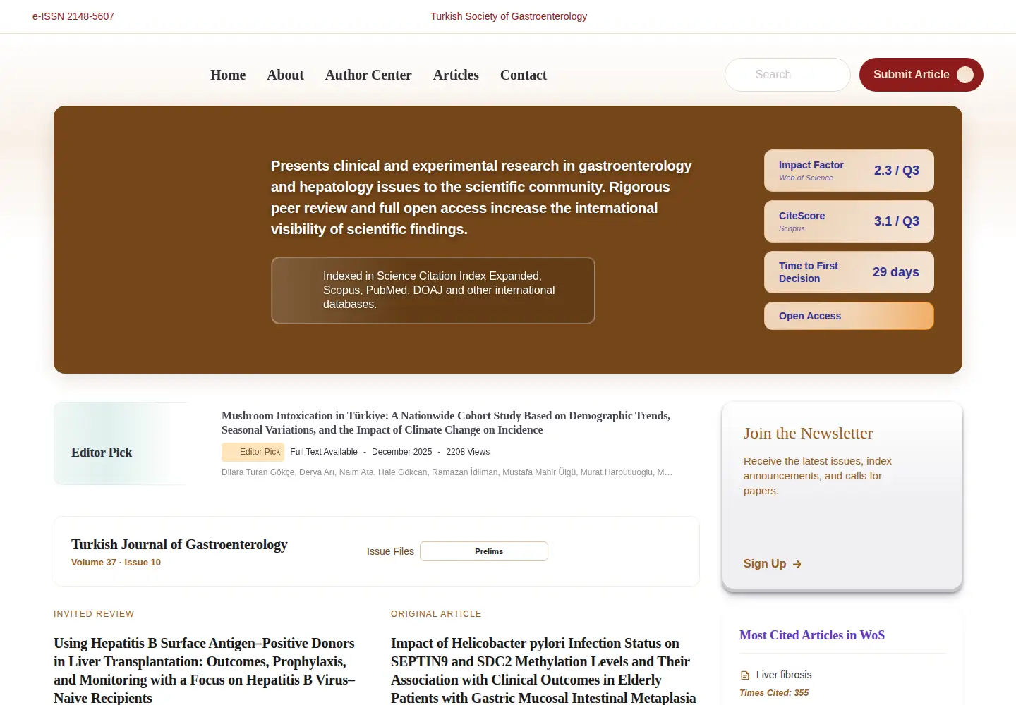 Screenshot of turkjgastroenterol.org