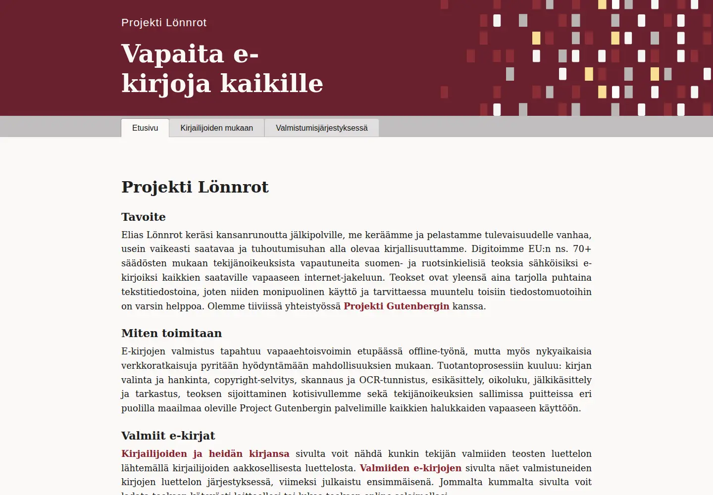 Captured homepage of lonnrot.net in the current scan