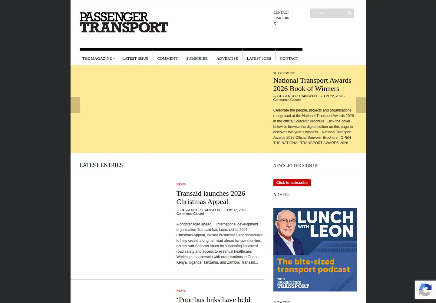 Captured homepage of passengertransport.co.uk in the current scan