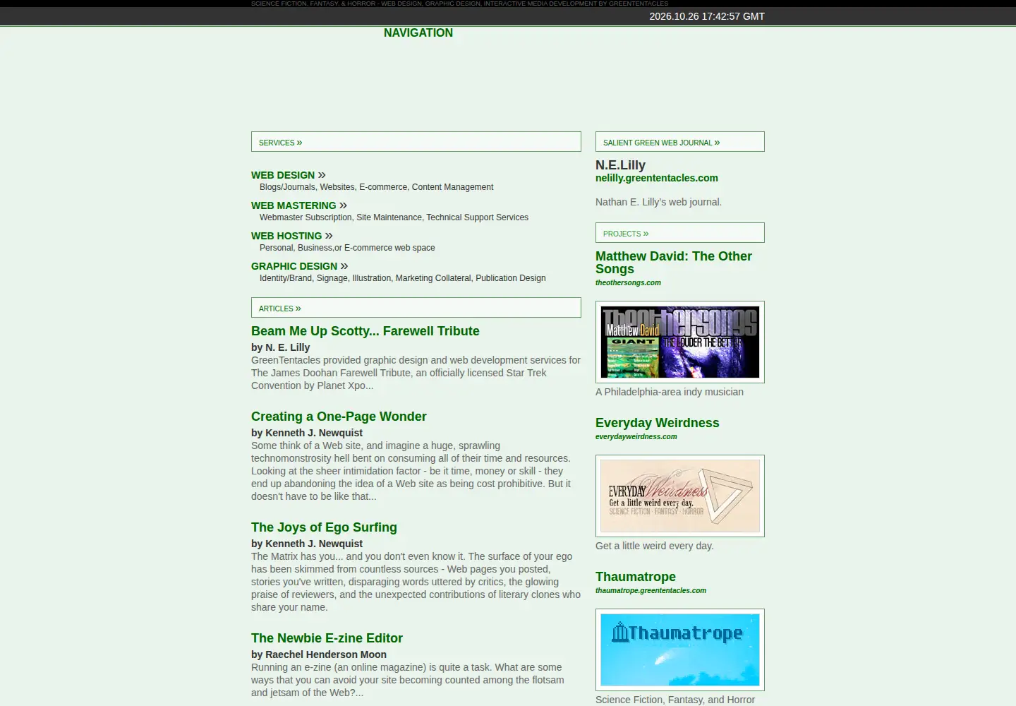 Captured homepage of greententacles.com in the current scan
