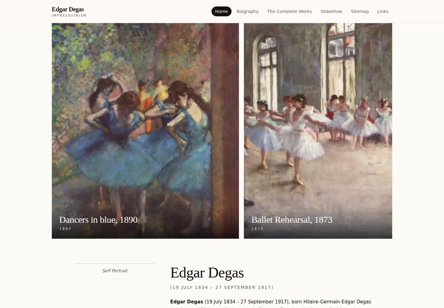 Captured homepage of edgar-degas.org in the current scan