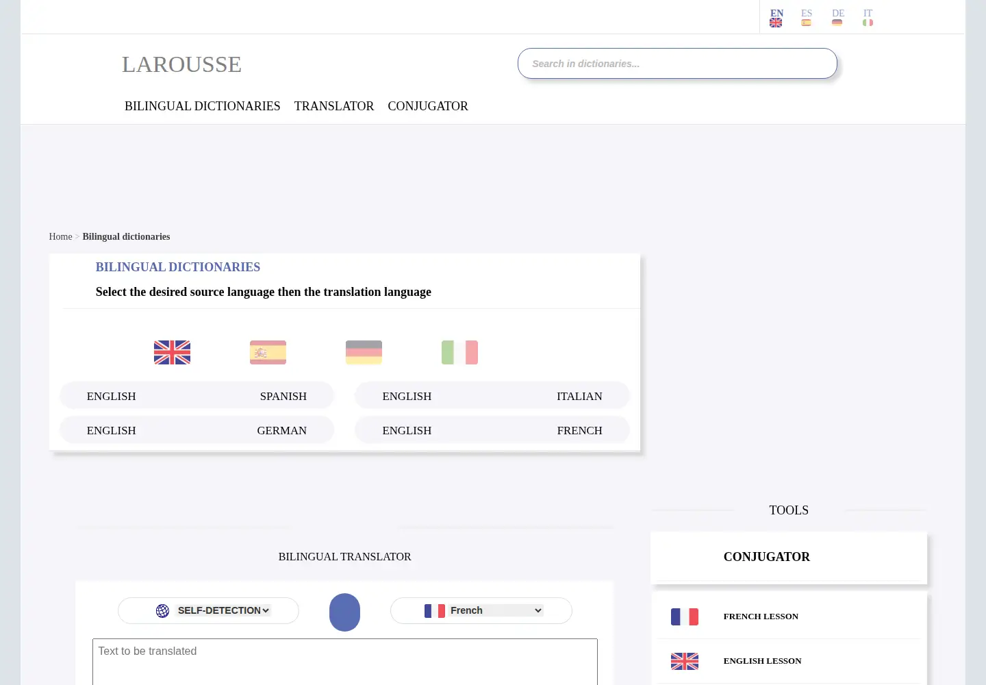 Screenshot of larousse.com
