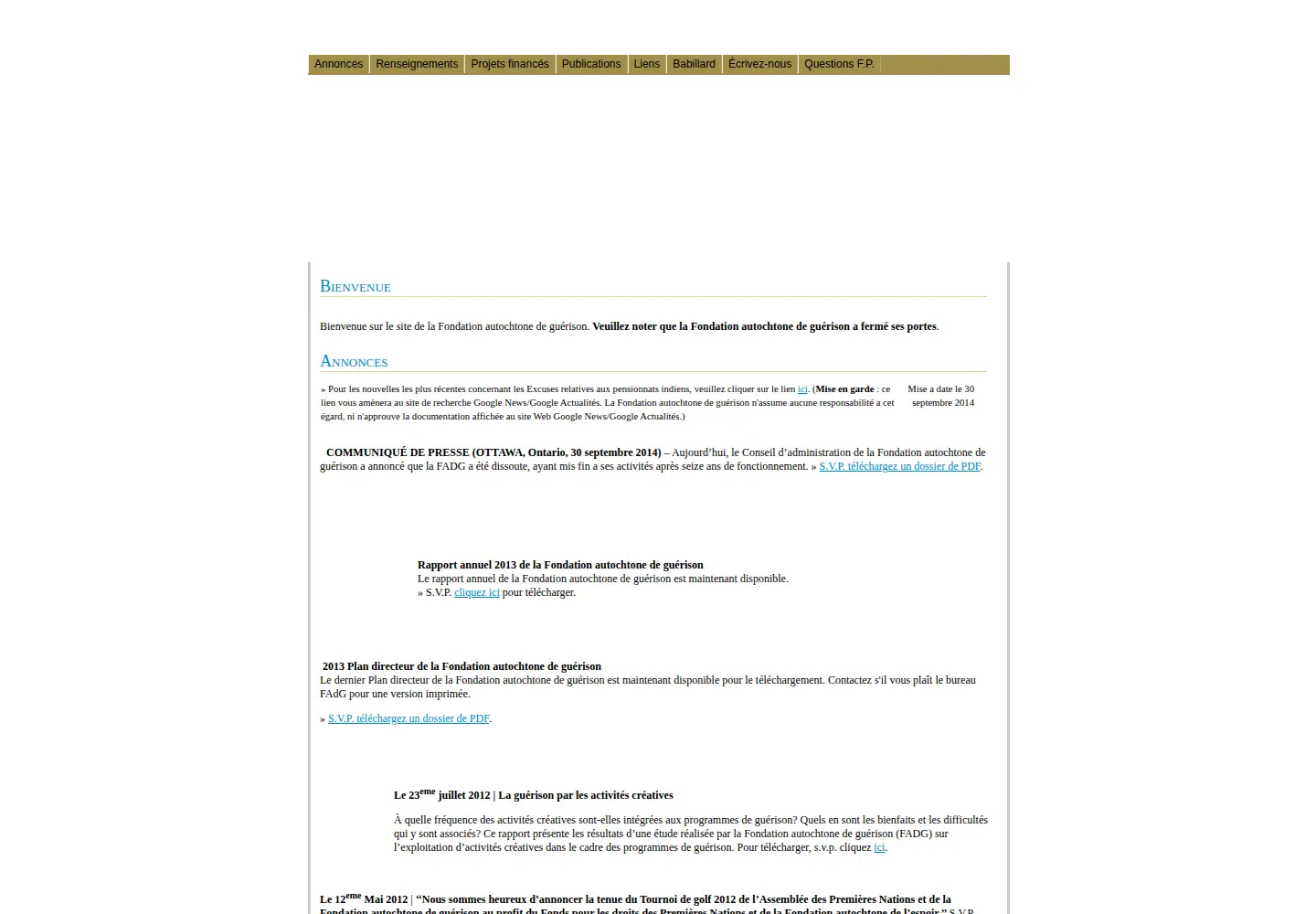 Captured homepage of fadg.ca in the current scan