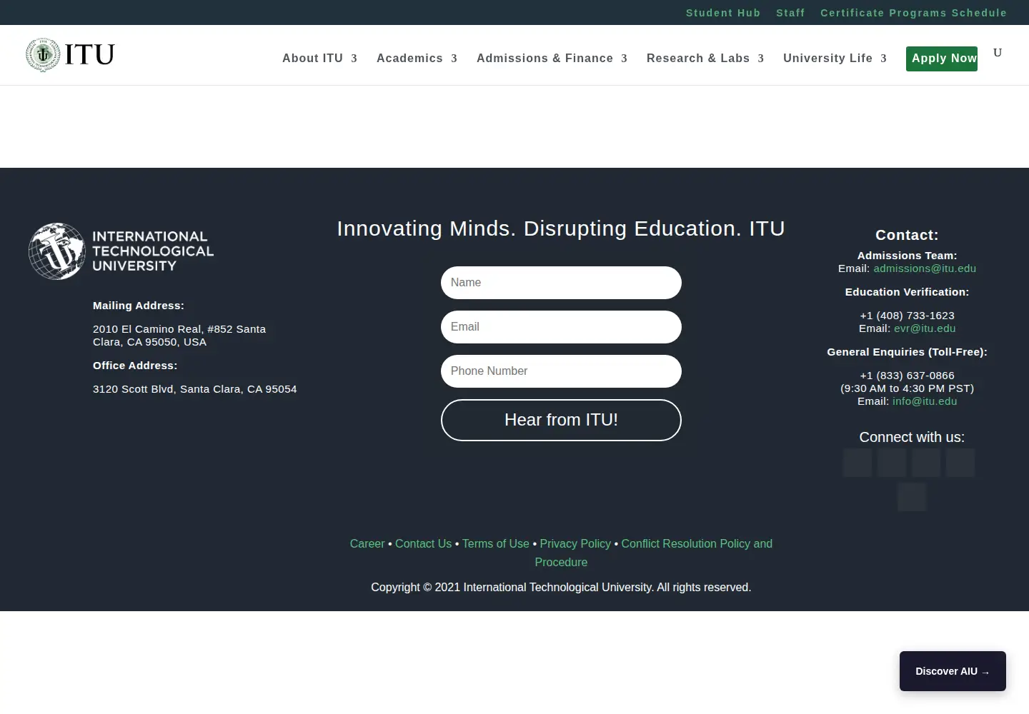 Screenshot of itu.edu