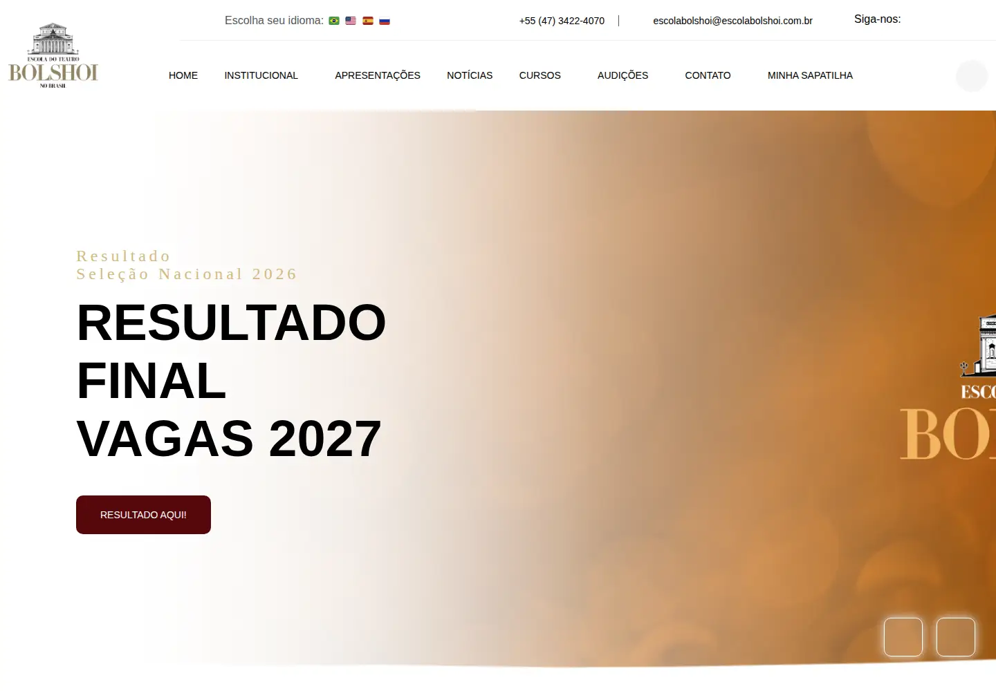 Screenshot of escolabolshoi.com.br