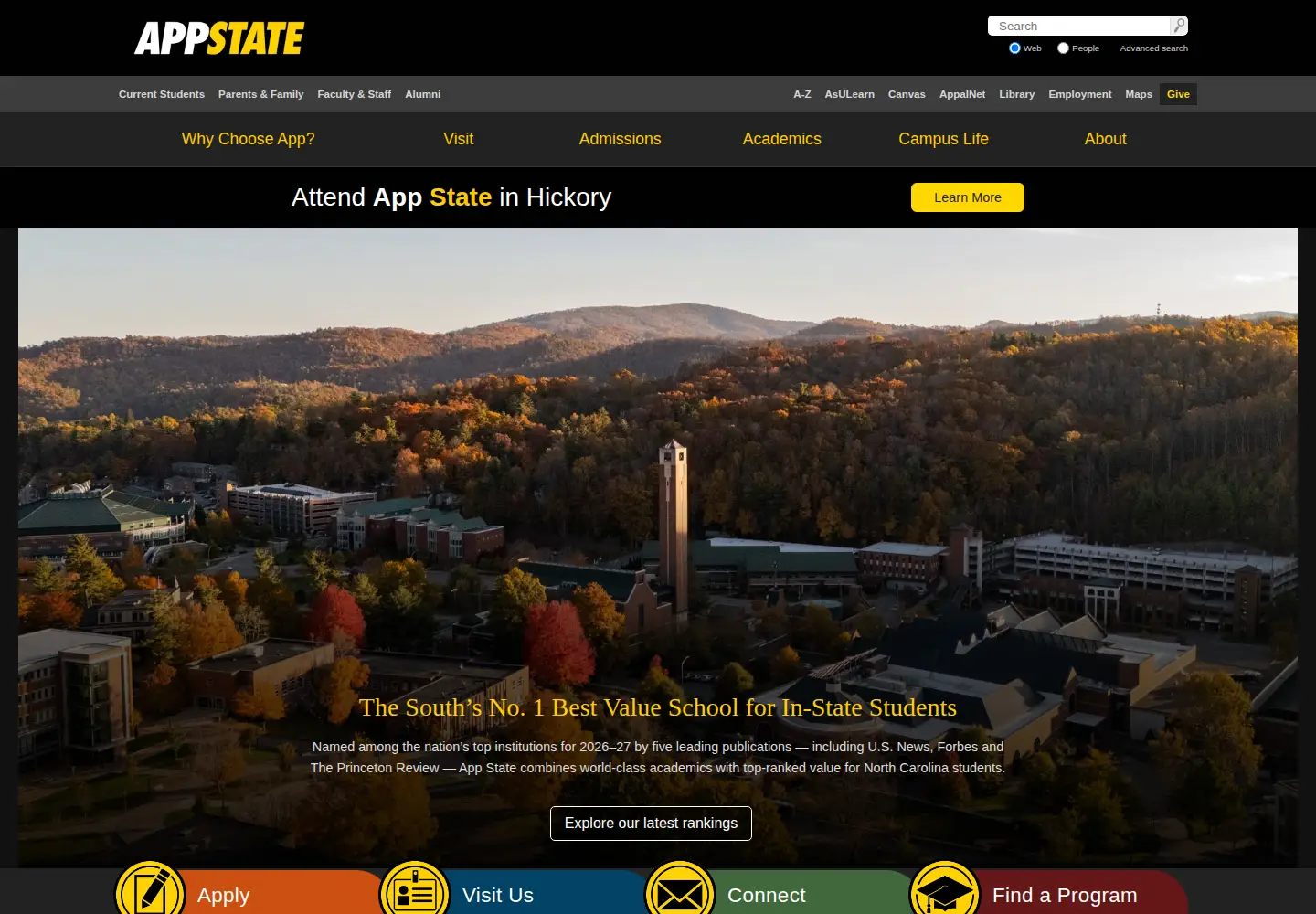 Screenshot of appstate.edu