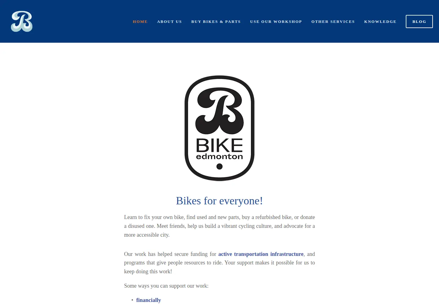 Captured homepage of bikeedmonton.ca in the current scan