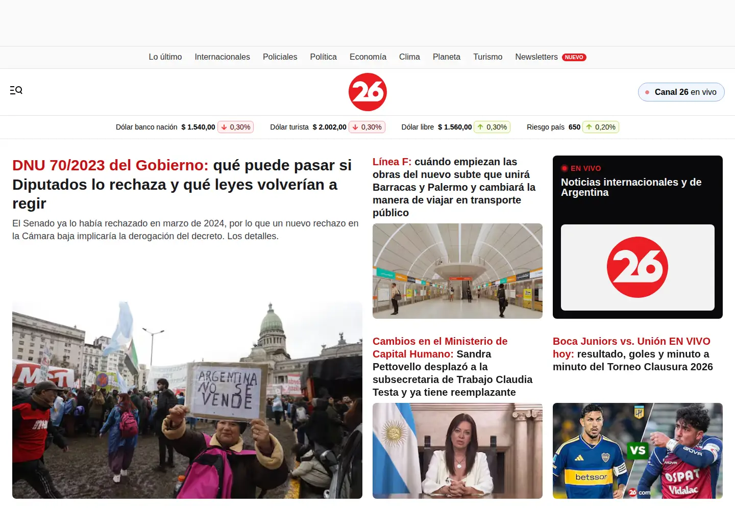 Screenshot of diario26.com