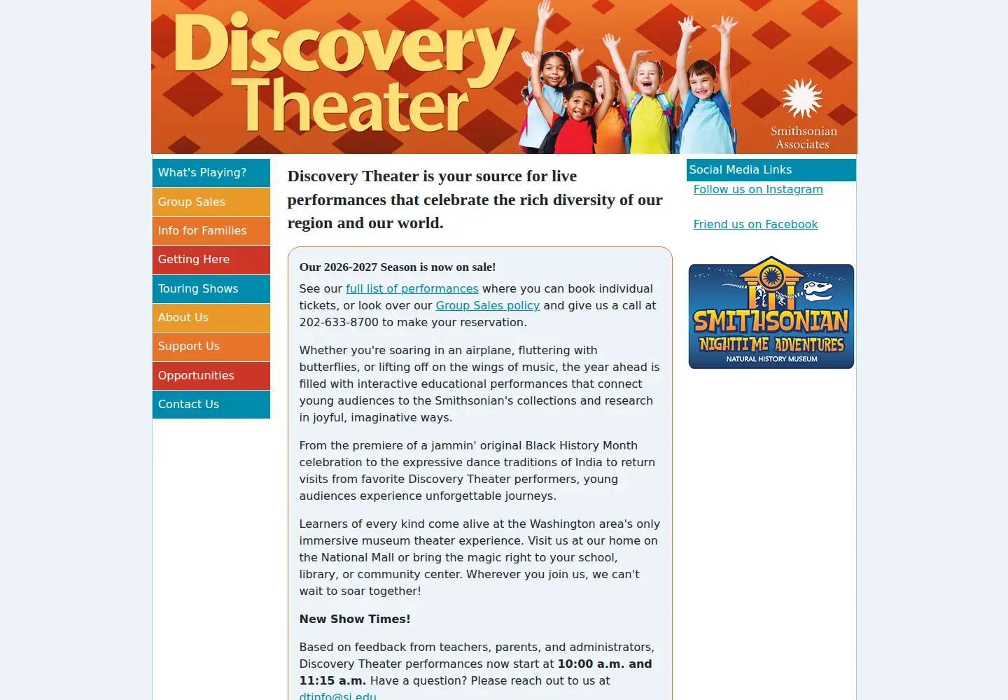 Captured homepage of discoverytheater.org in the current scan