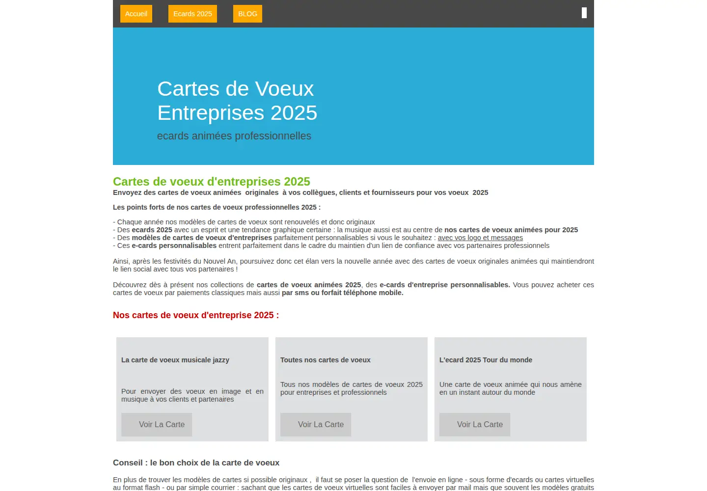 Captured homepage of cartes-voeux-flash.fr in the current scan