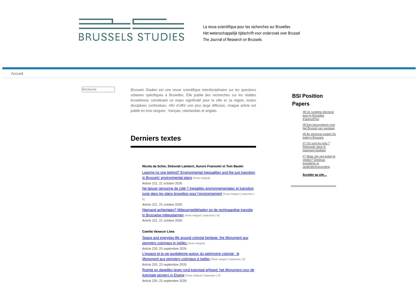 Screenshot of brusselsstudies.be