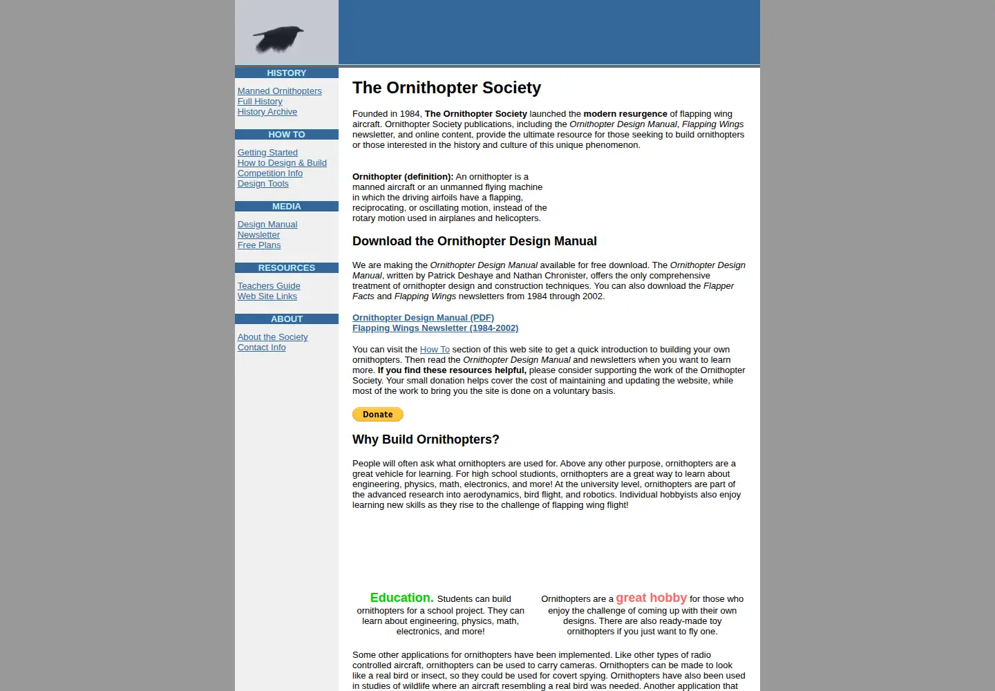 Screenshot of ornithopter.org