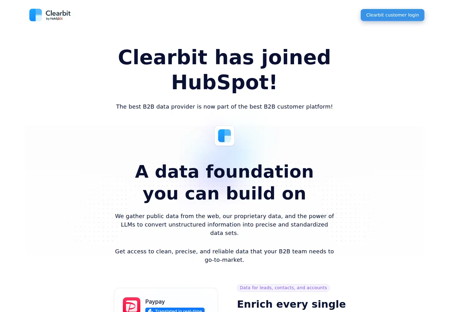 Screenshot of clearbit.com