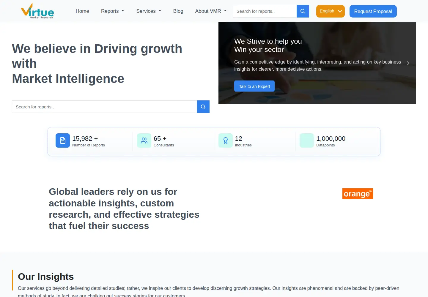 Screenshot of virtuemarketresearch.com