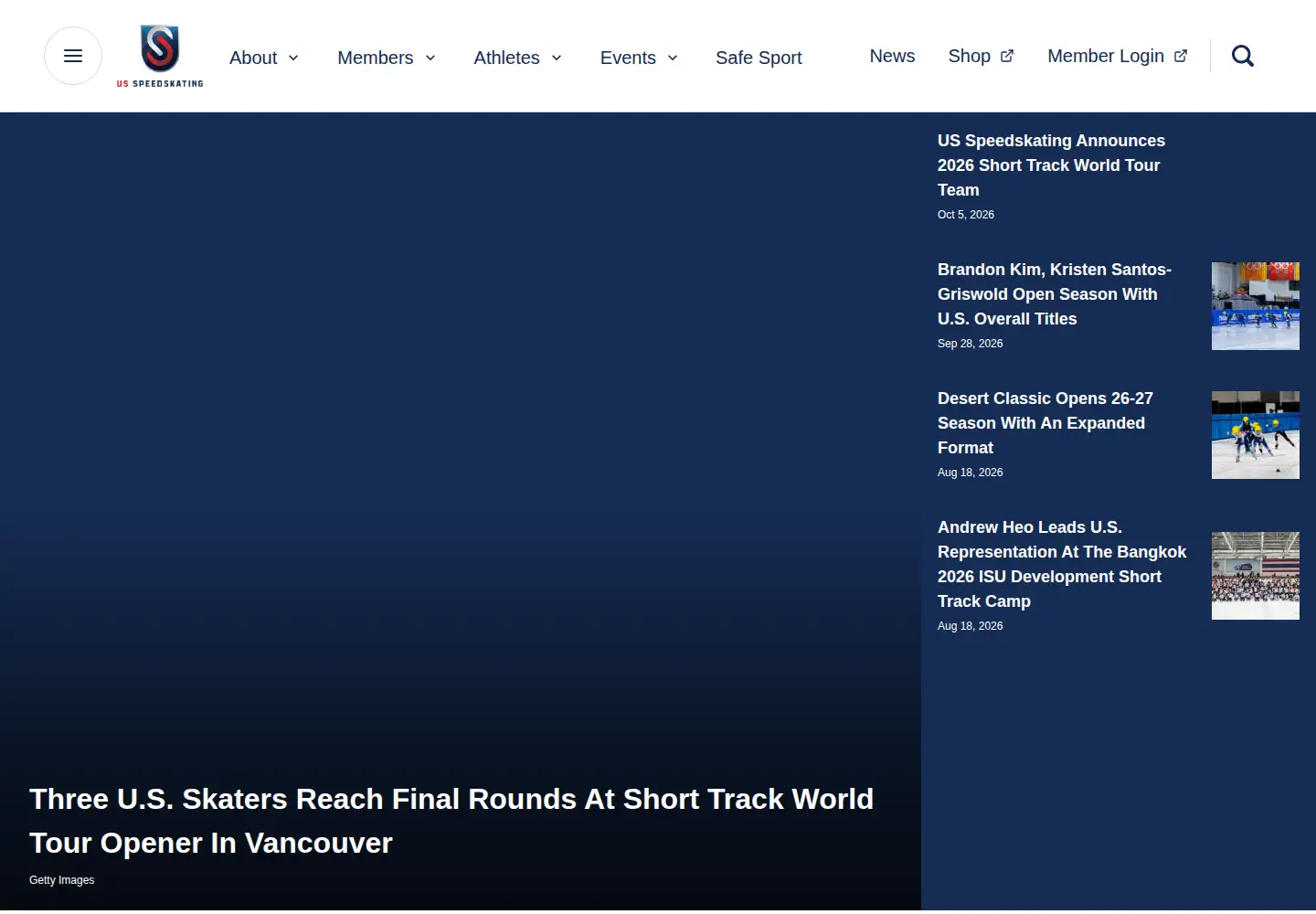 Screenshot of usspeedskating.org
