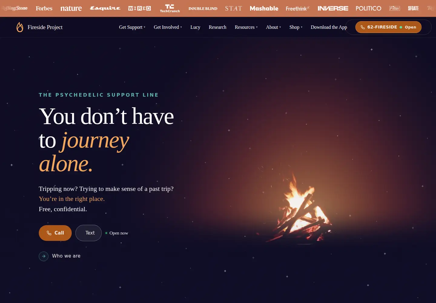Screenshot of firesideproject.org