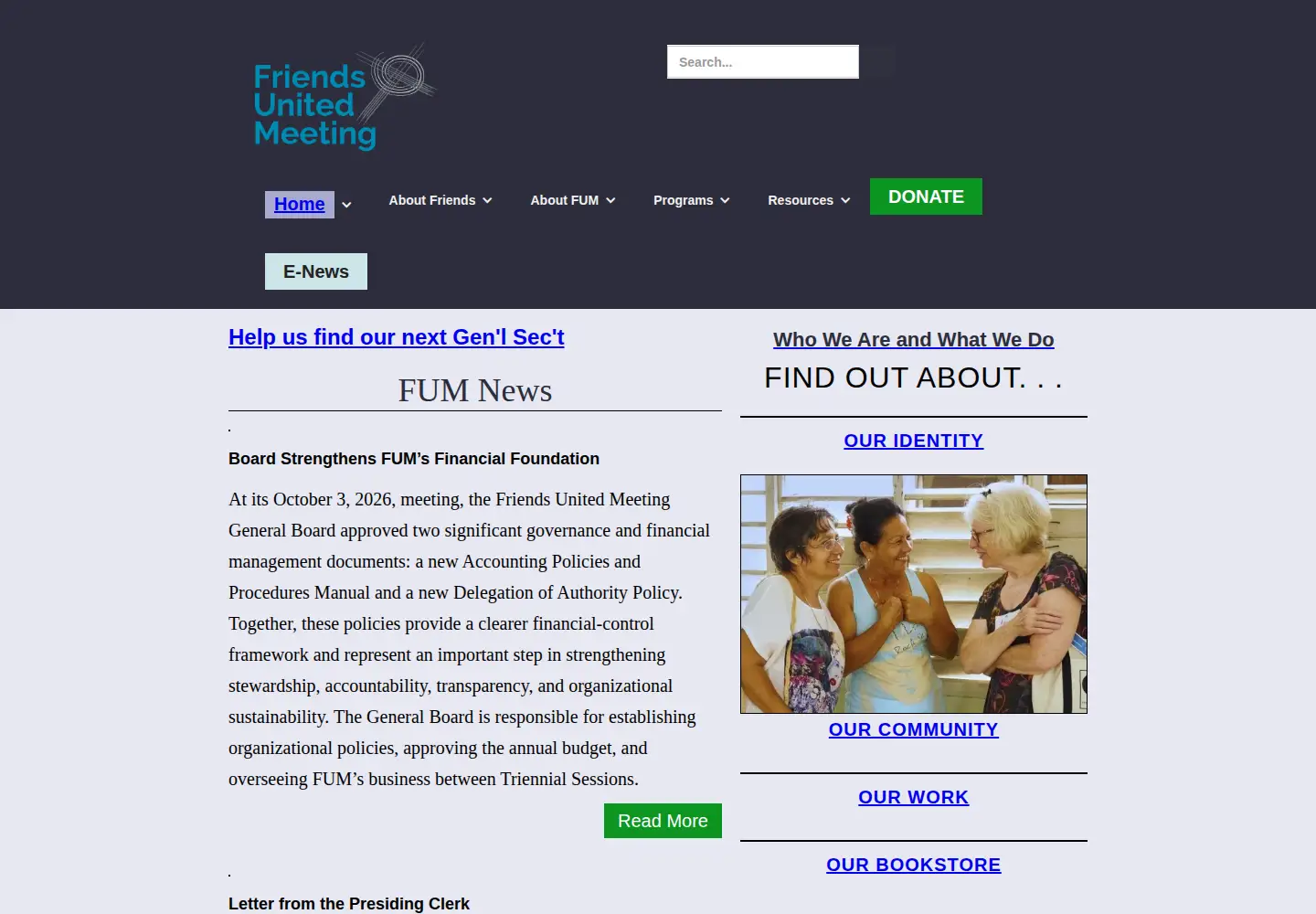 Captured homepage of friendsunitedmeeting.org in the current scan