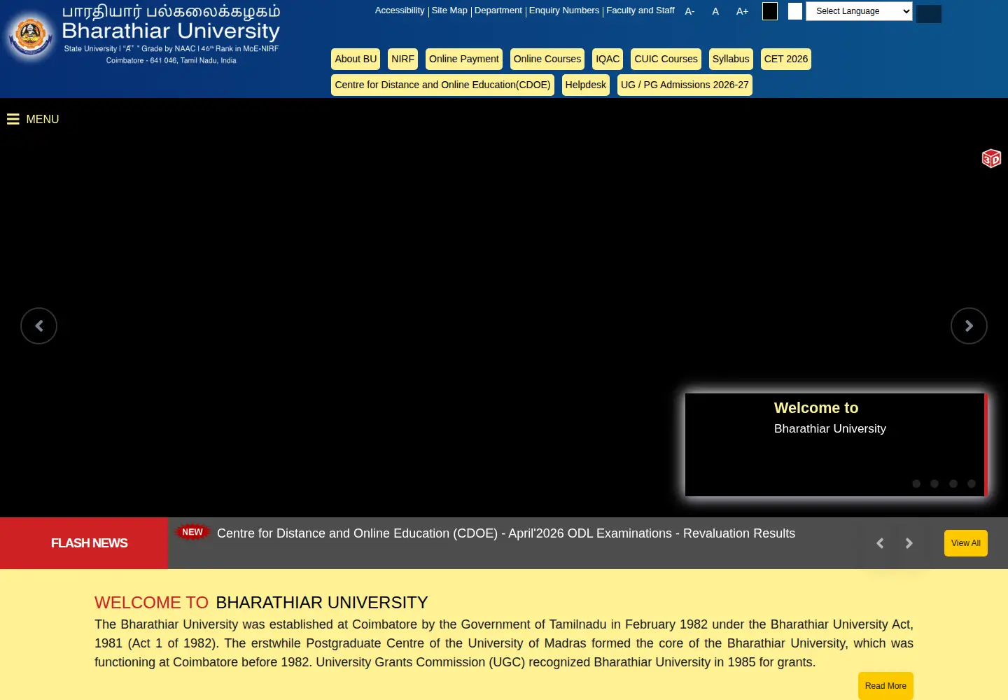Screenshot of b-u.ac.in