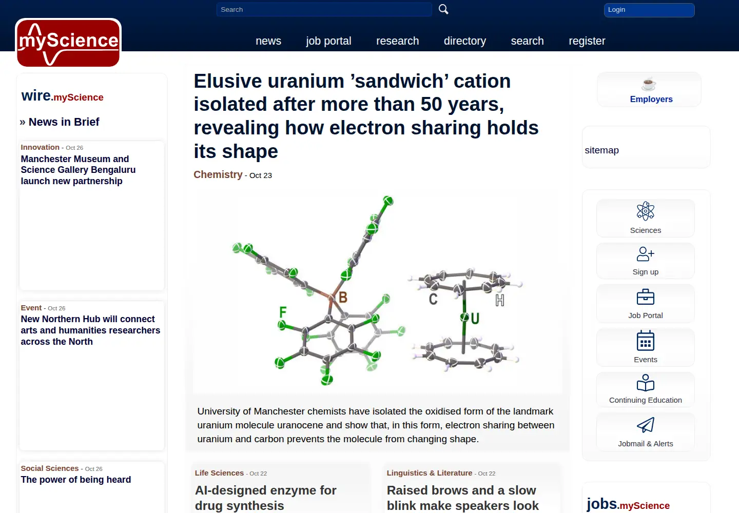 Captured homepage of myscience.org.uk in the current scan