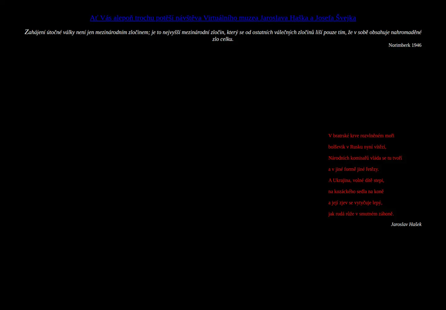 Captured homepage of svejkmuseum.cz in the current scan