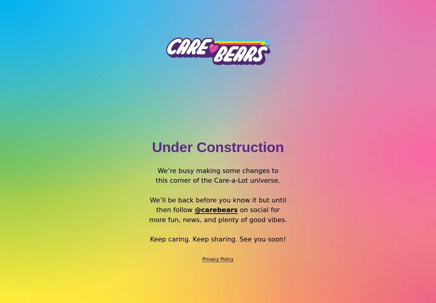 Captured homepage of carebears.com in the current scan