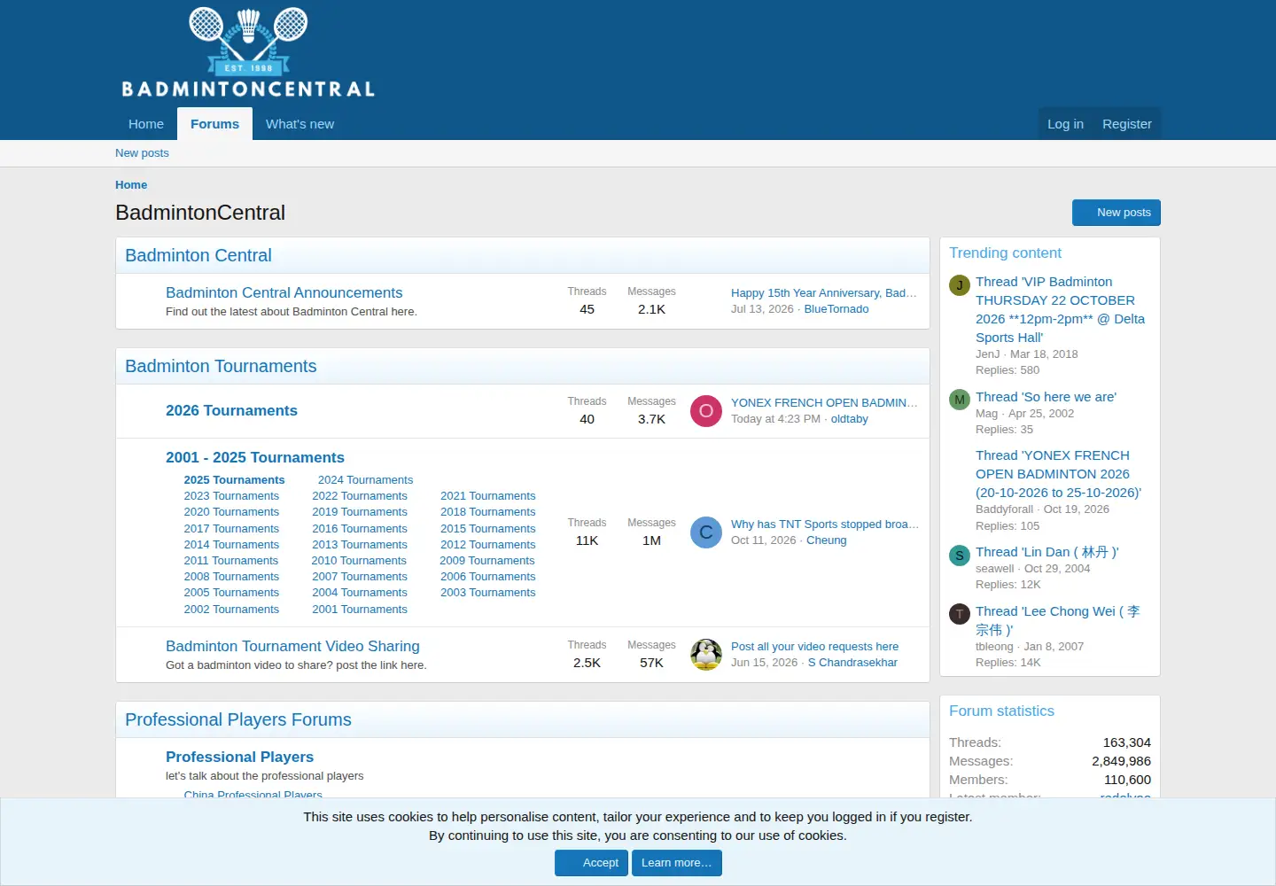 Screenshot of badmintoncentral.com