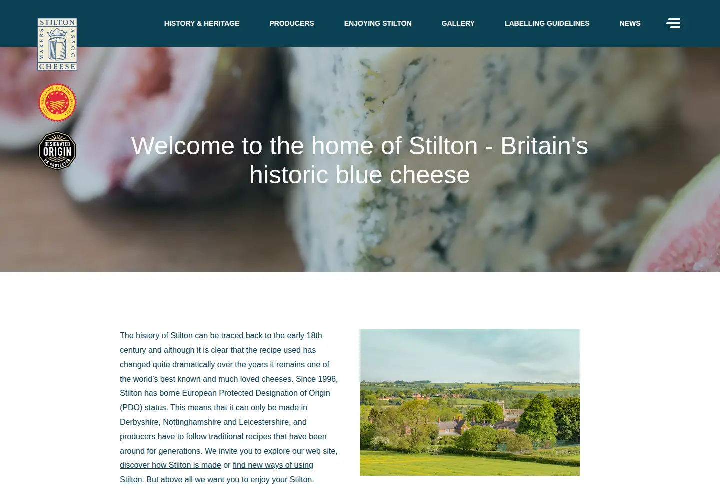 Captured homepage of stiltoncheese.co.uk in the current scan