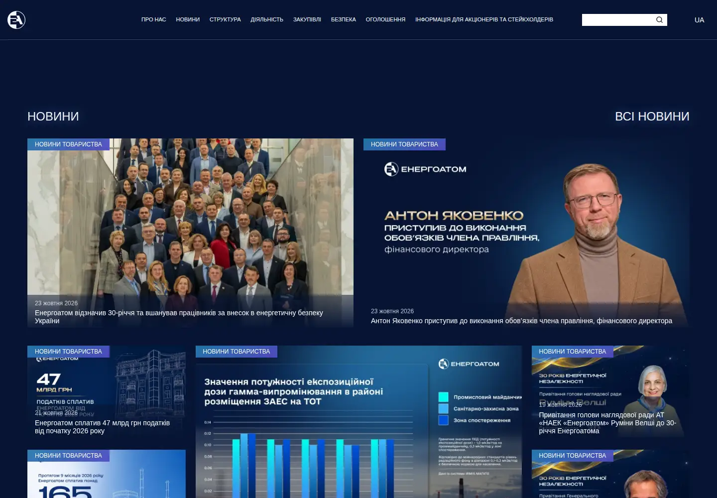 Captured homepage of energoatom.kiev.ua in the current scan