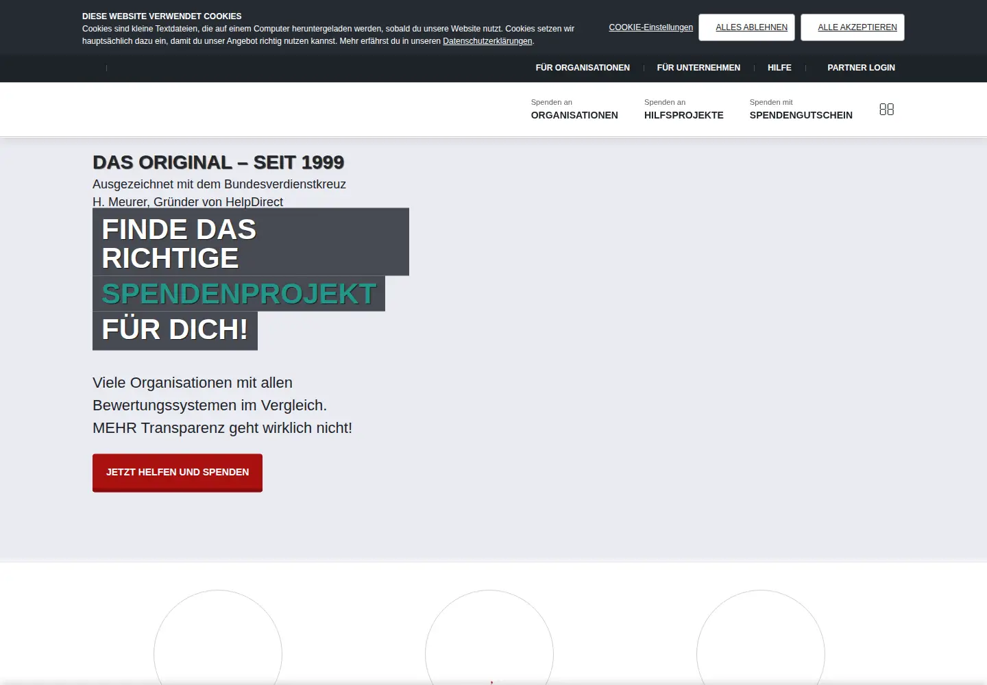 Captured homepage of helpdirect.org in the current scan