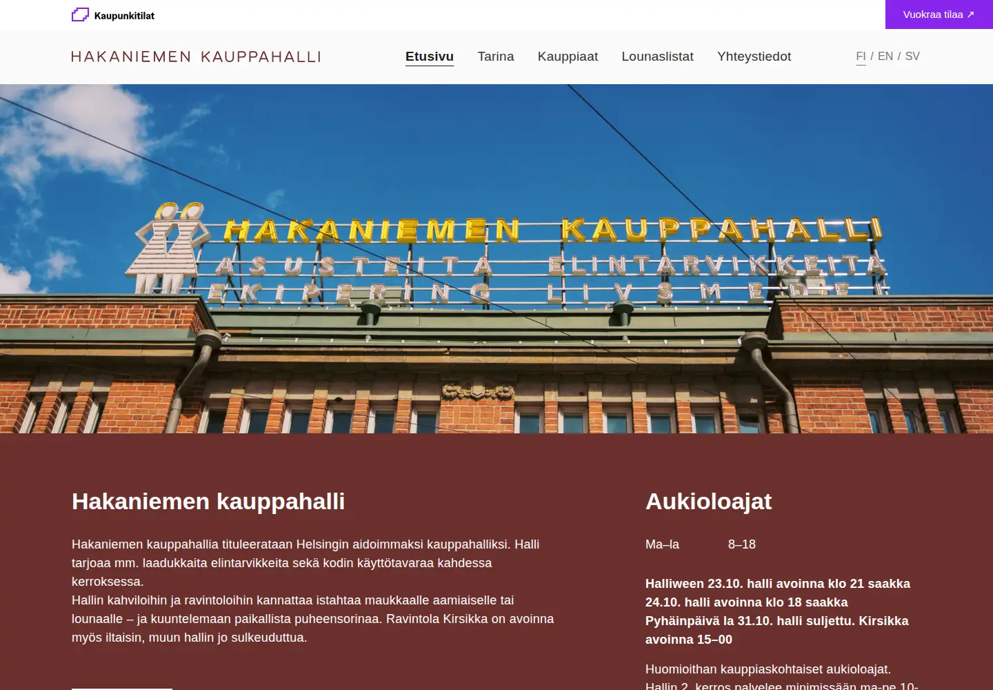 Captured homepage of hakaniemenkauppahalli.fi in the current scan