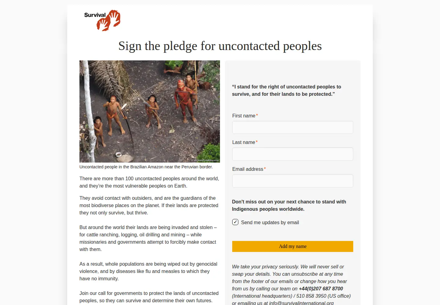 Captured homepage of uncontactedtribes.org in the current scan