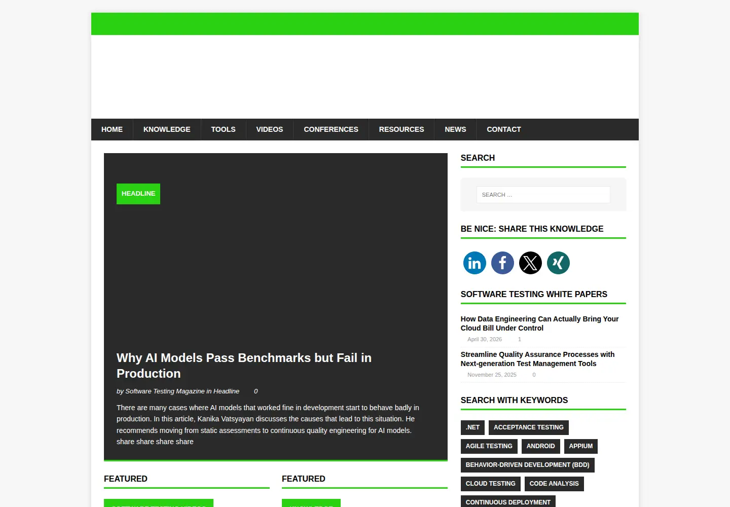 Captured homepage of softwaretestingmagazine.com in the current scan