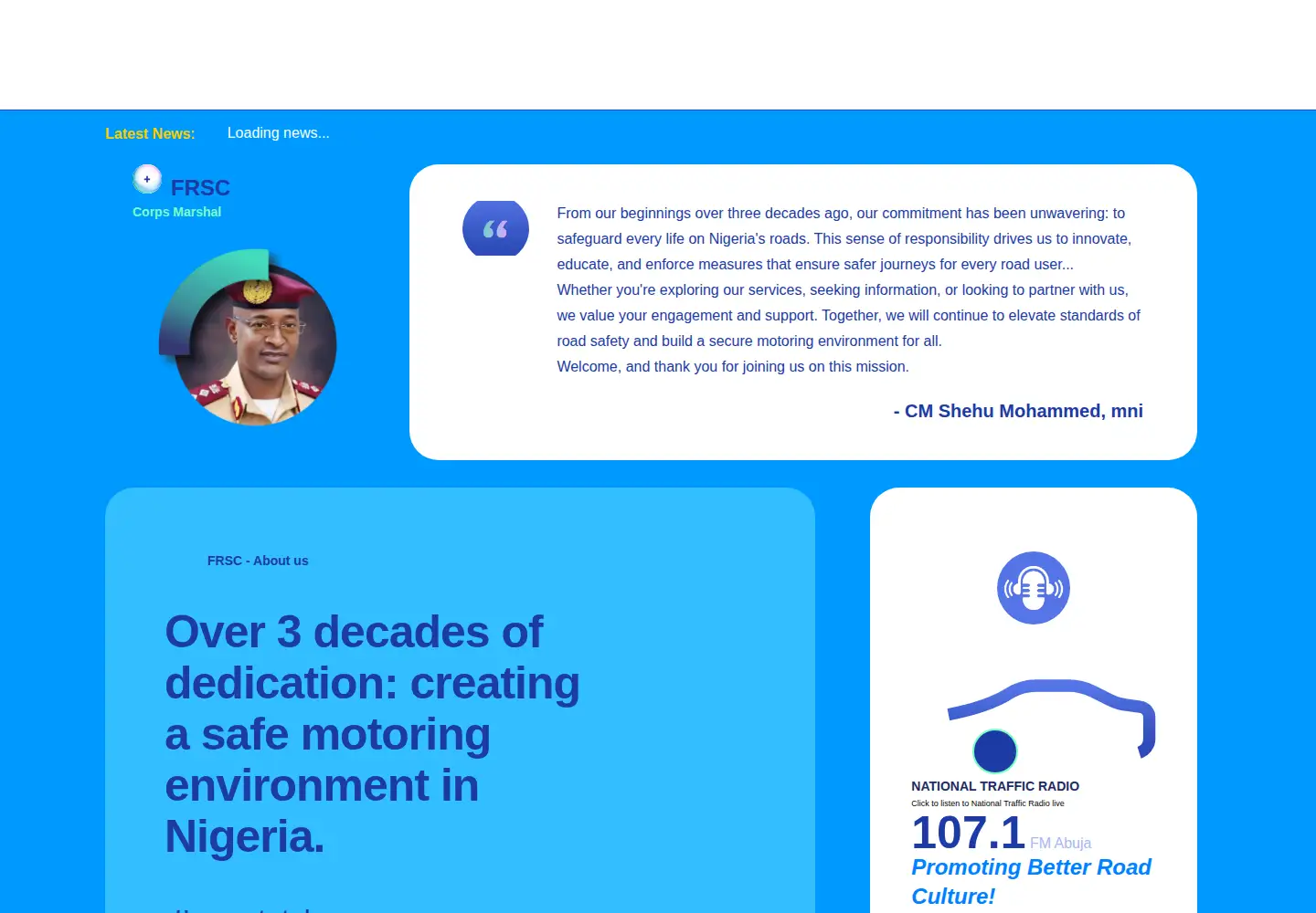 Screenshot of frsc.gov.ng