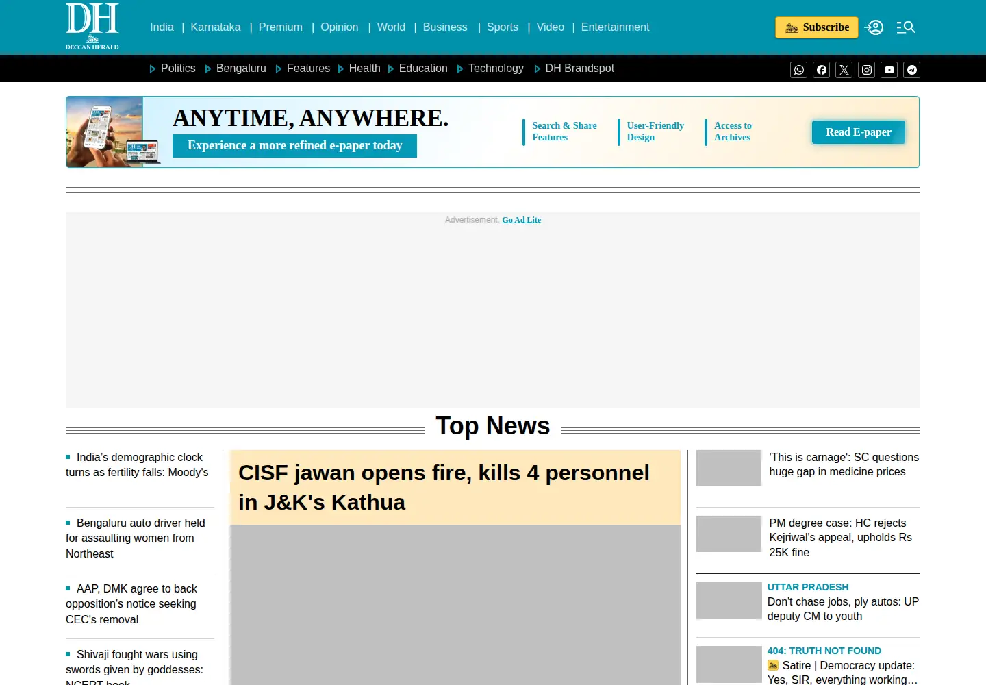 Screenshot of deccanherald.com