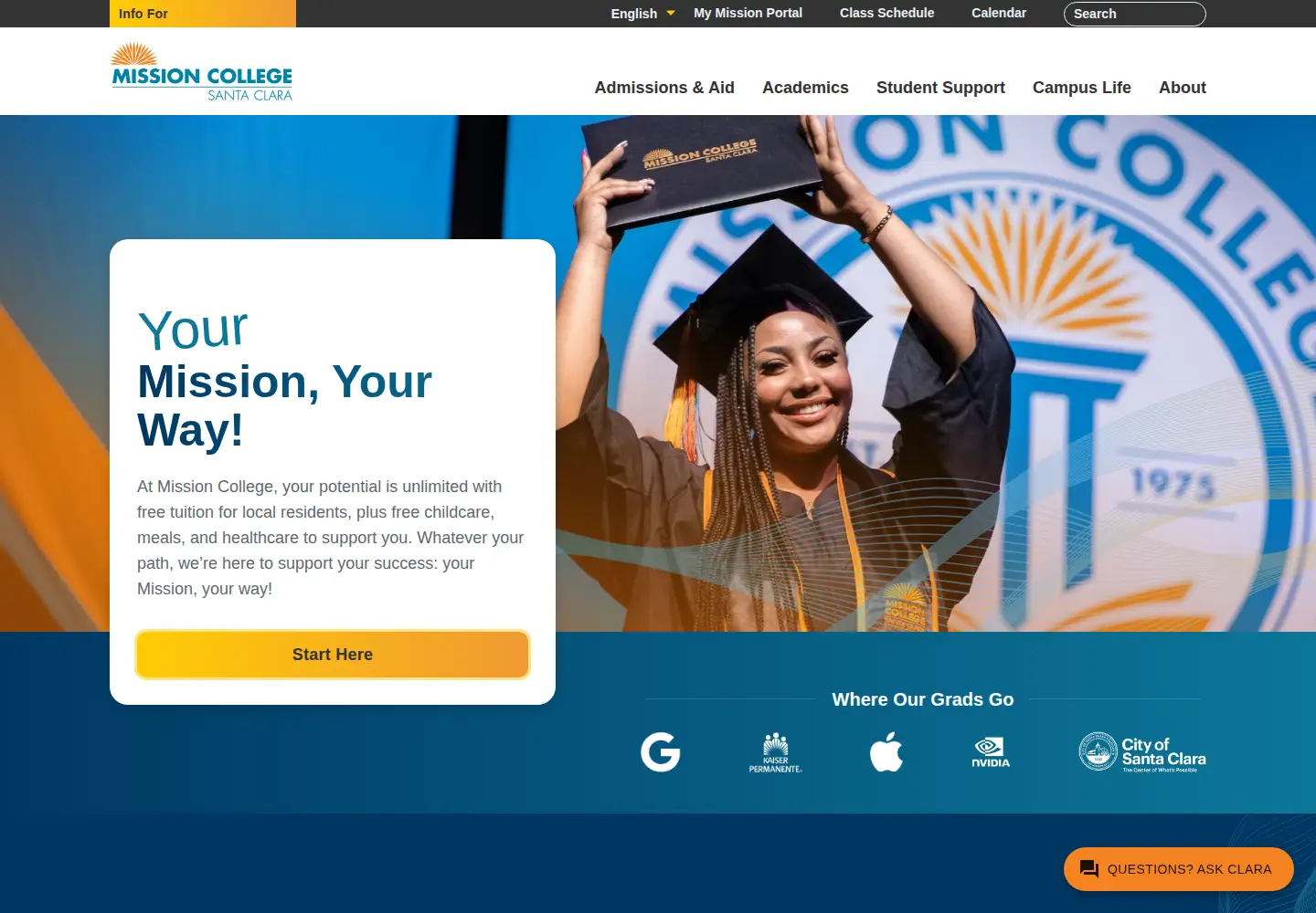 Screenshot of missioncollege.edu