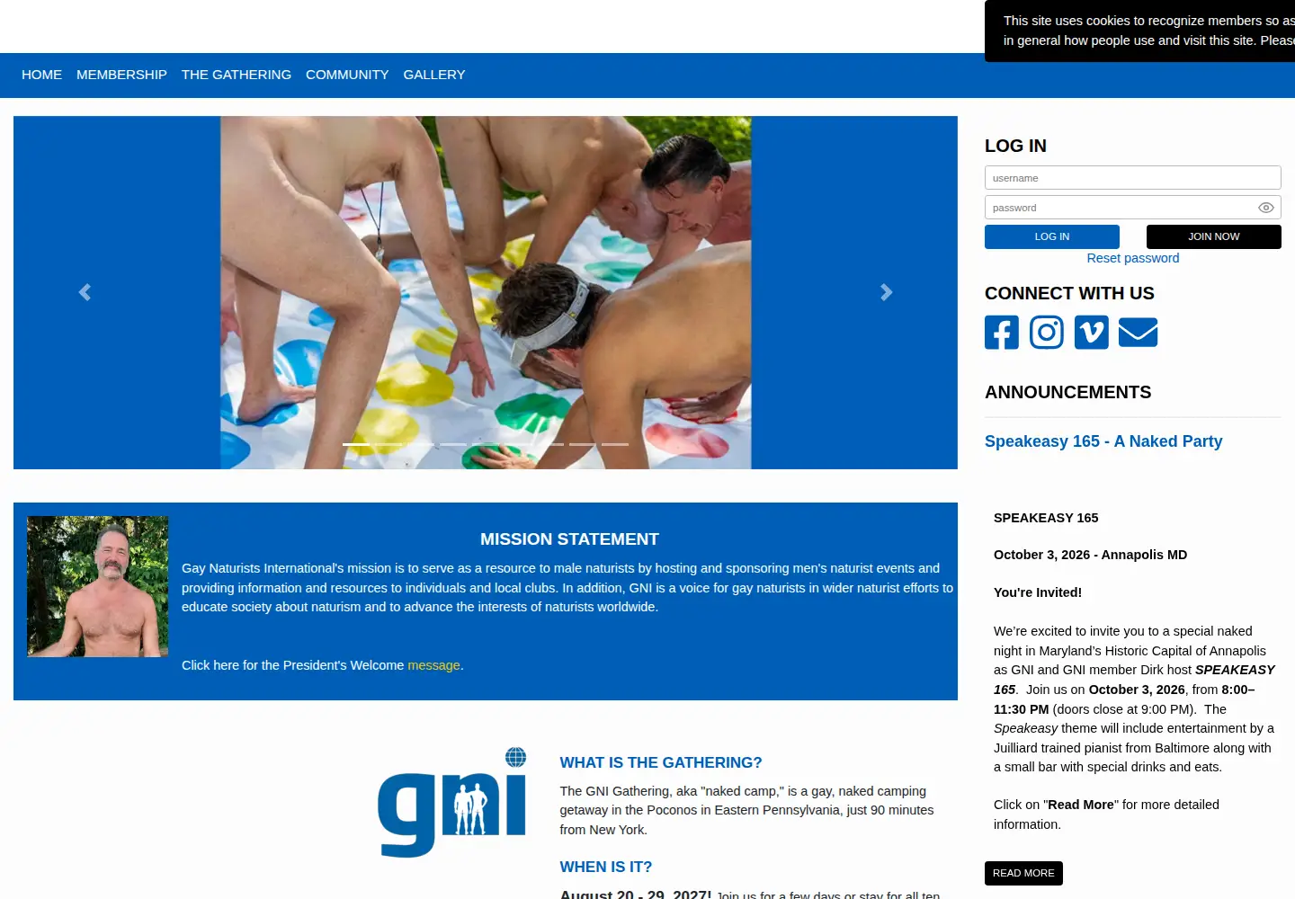 Captured homepage of gaynaturists.org in the current scan